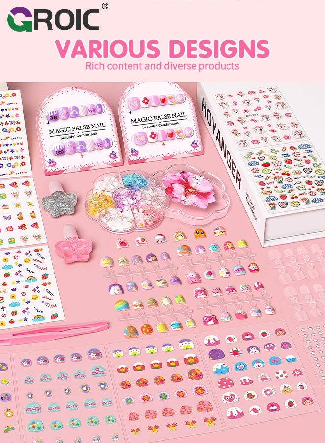 GROIC Kids Princess Nail Art Makeup Sticker Set, Press on Nails Set for Girls, Paper DIY Girl Makeup Bag Relief Making Material Dress Up Games Gift Toddler Birthday Gifts Princess Toys - Image 3